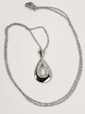 Estate 0.25 CTW F/SI1 Natural Diamond Teardrop 925 Necklace 18" NWOT